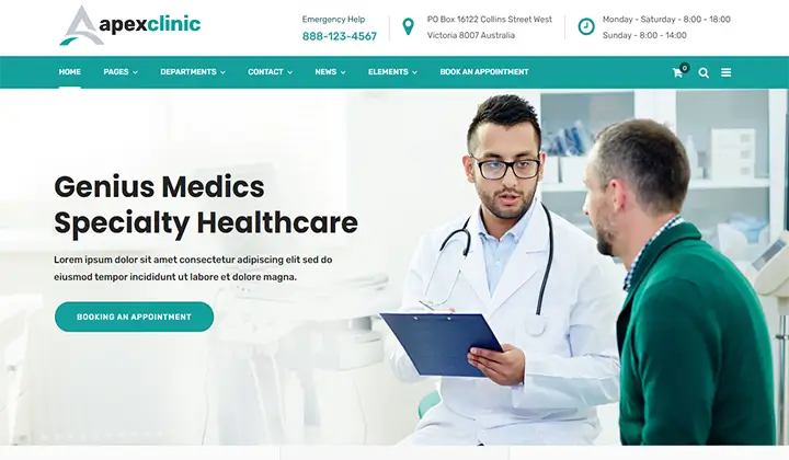 Die 10 besten Themes und Vorlagen für Arztpraxen für WordPress 2024 10 apexclinic 231