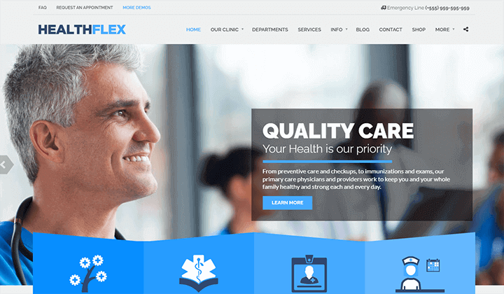 Die 10 besten Themes und Vorlagen für Arztpraxen für WordPress 2024 8 healthflex 152