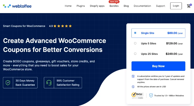 Plugins de coupons WooCommerce - Tarification des coupons WT Smart