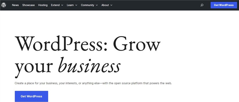 Kampçı kiralama web sitesi oluşturmak için WordPress CMS resmi sayfasının ekran görüntüsü.