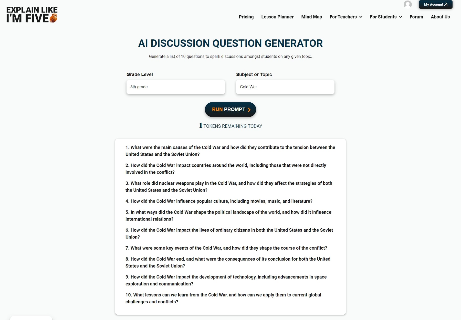 explicalikeimfive.io generador de preguntas de discusión ai