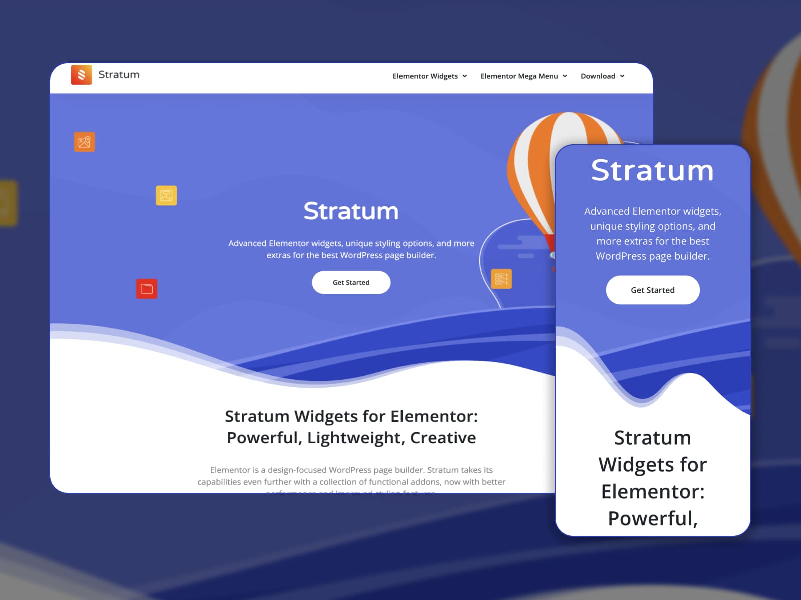 Pagina de destinație a widget-ului gratuit Stratum.