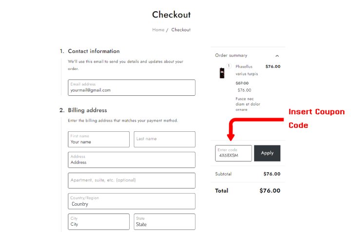 WooCommerce'de Kupon Kodu Nasıl Oluşturulur? 10 Checkout Insert Coupon