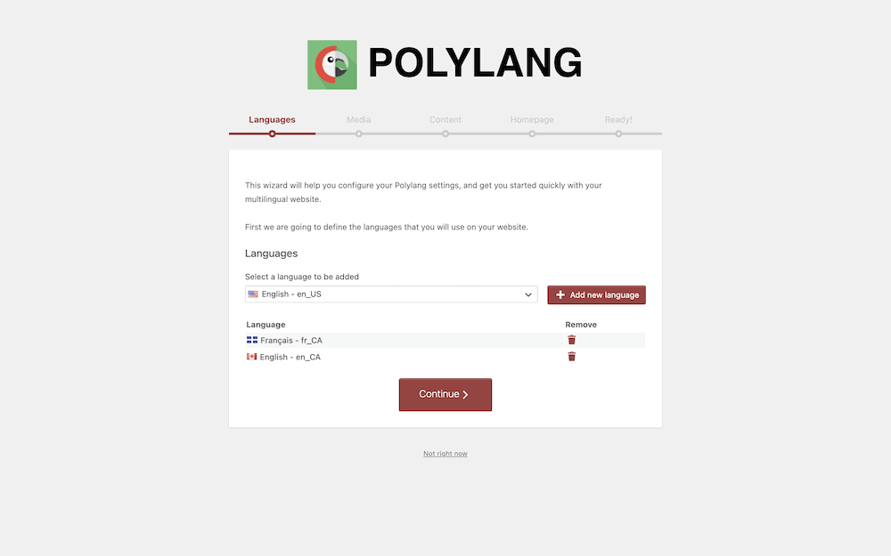 L'assistant d'intégration de Polylang.