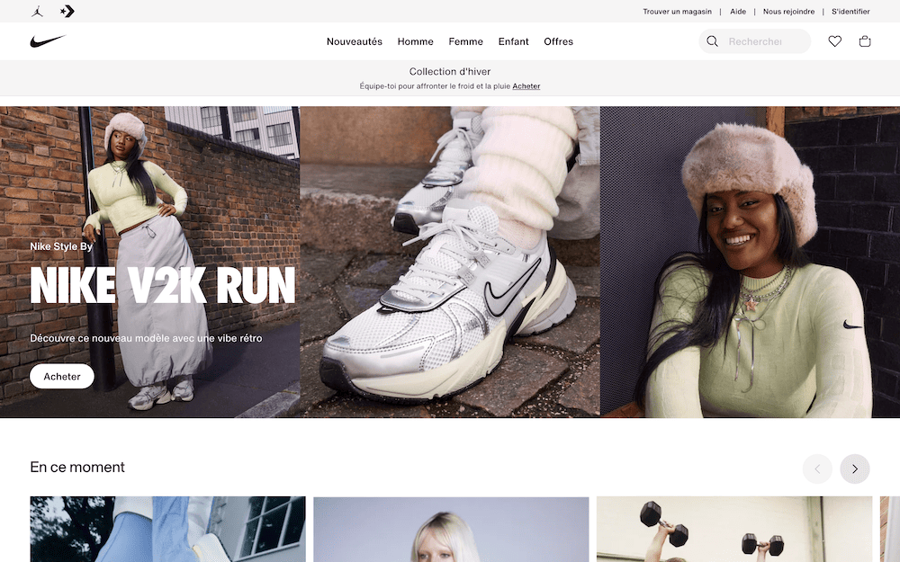 Nike web sitesinin Fransızca versiyonu.