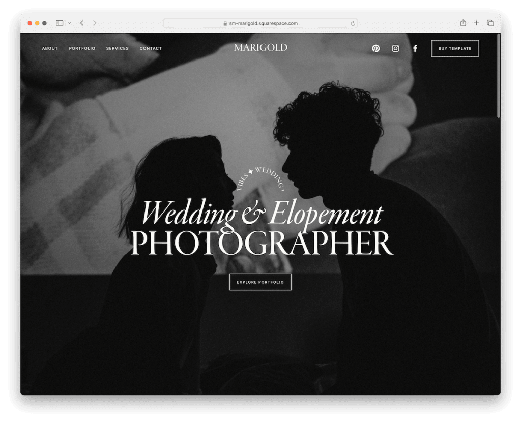 マリーゴールドの正方形の結婚式の写真家のテンプレート