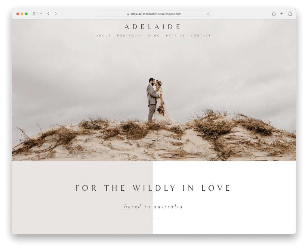 Modello di fotografo di matrimonio di Adelaide Squarespace