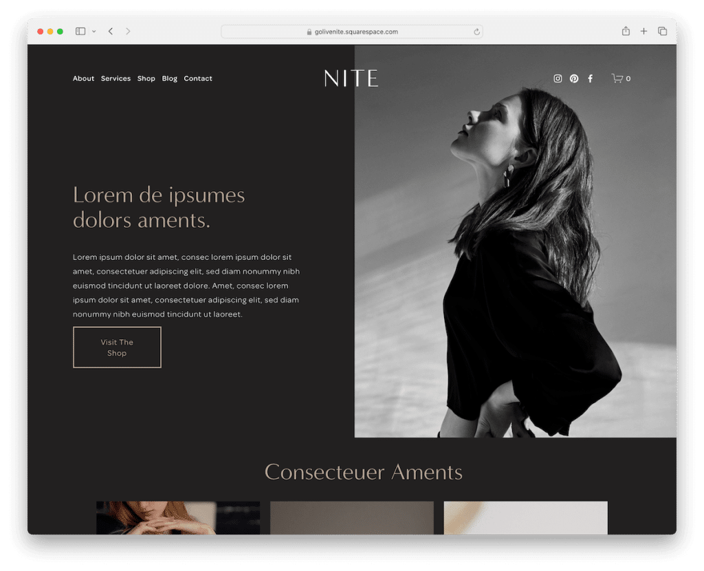 เทมเพลตหรูหราของ nite squarespace