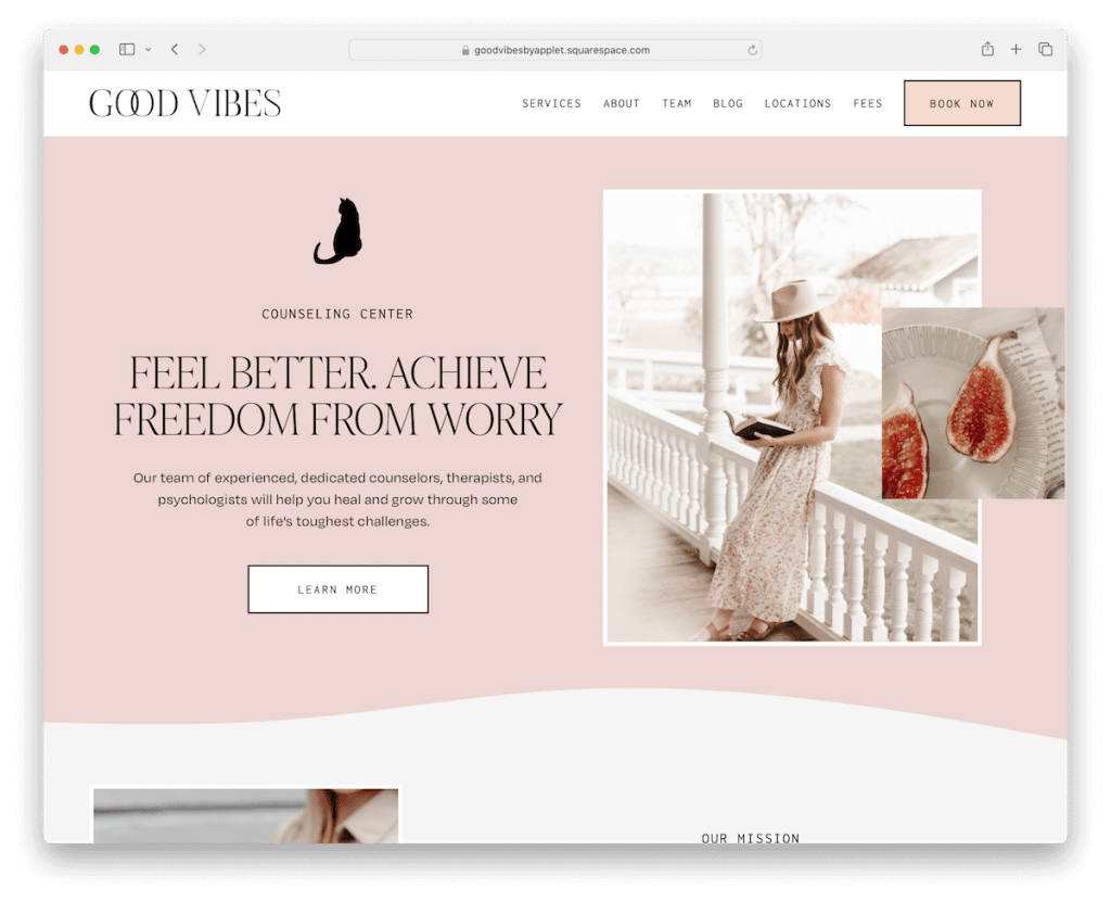 шаблон с параллаксом Squarespace Good Vibes