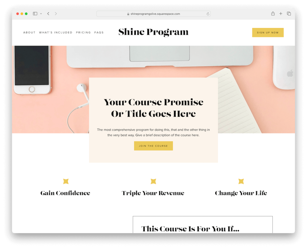 Shineprogram Squarespace szablon paralaksy