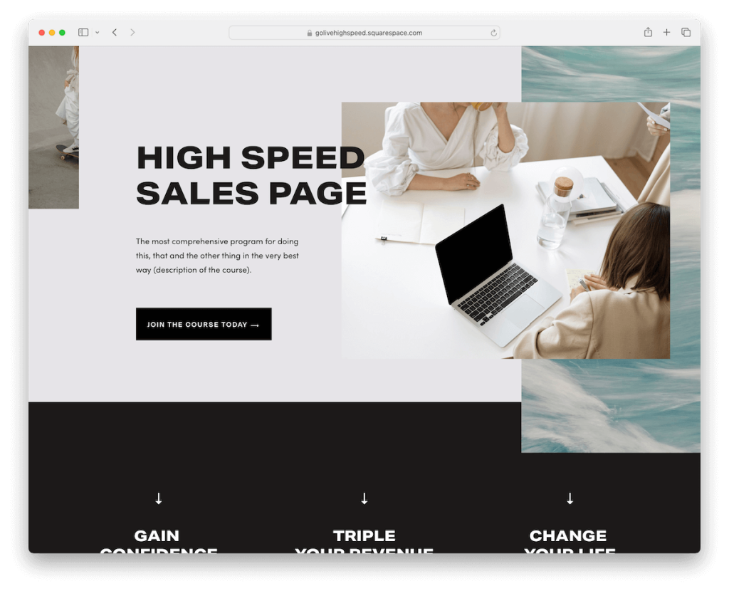 صفحة المبيعات Squarespace قالب المنظر