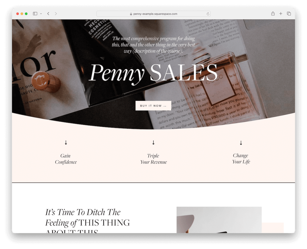 penny squarespace paralaks şablonu