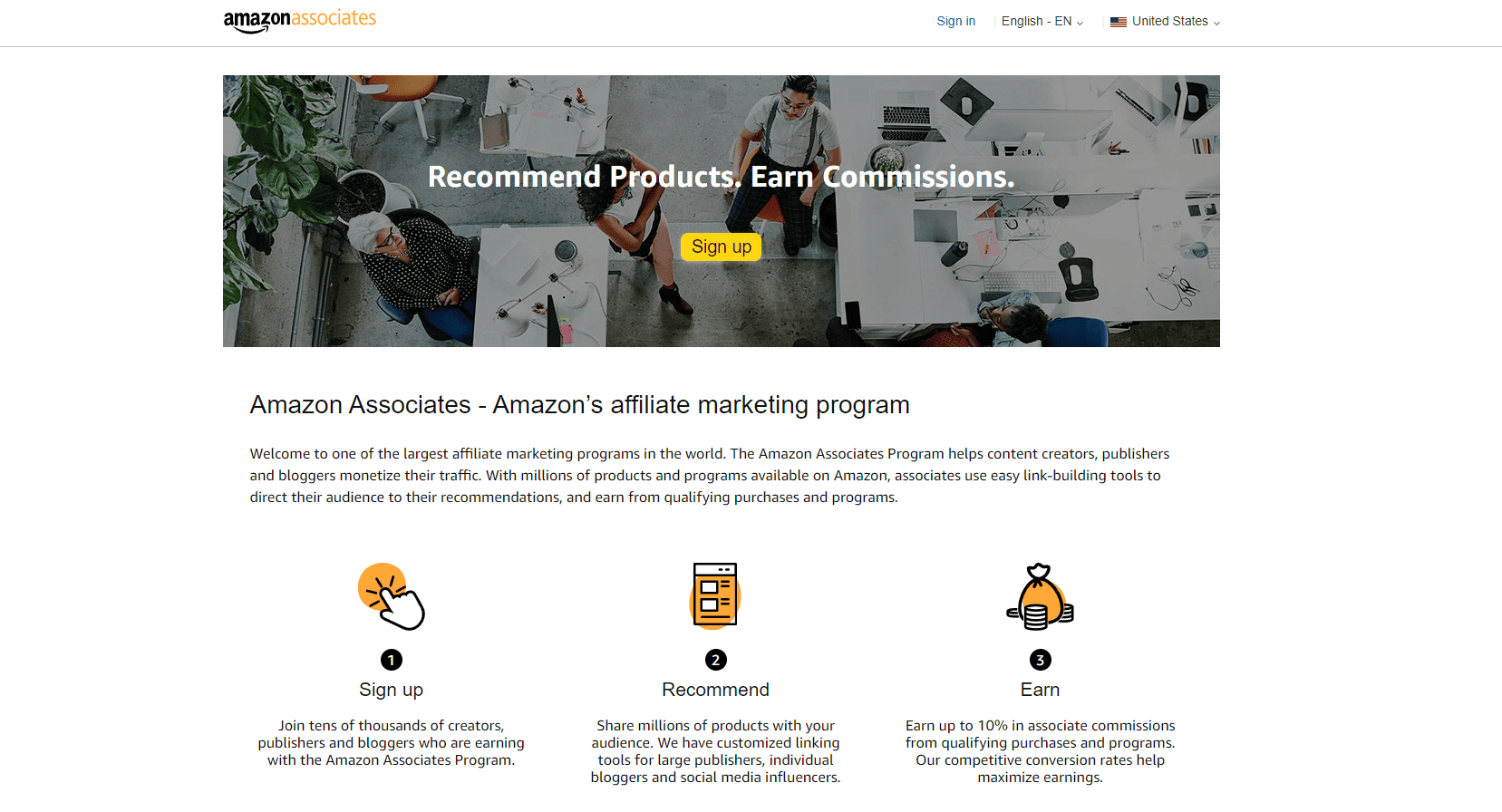 Pagina principală a AmazonAssociates