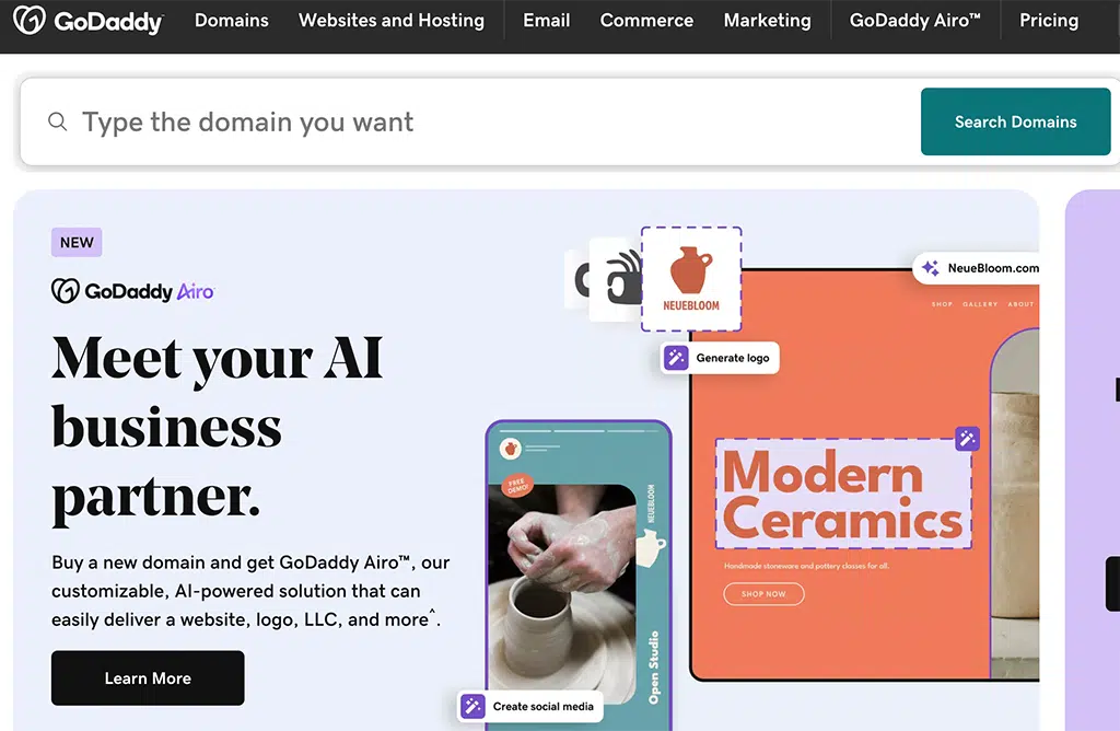 Come registrare un nome di dominio nel 2024? (Guida definitiva) 3 Godaddy domain Name search