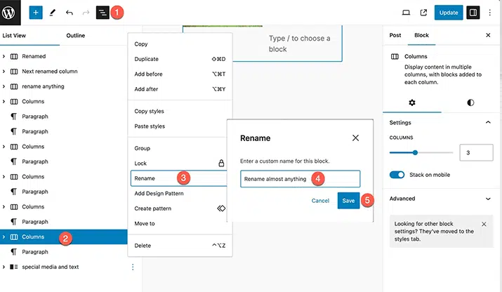 Rename Blocks in WordPress 6.5