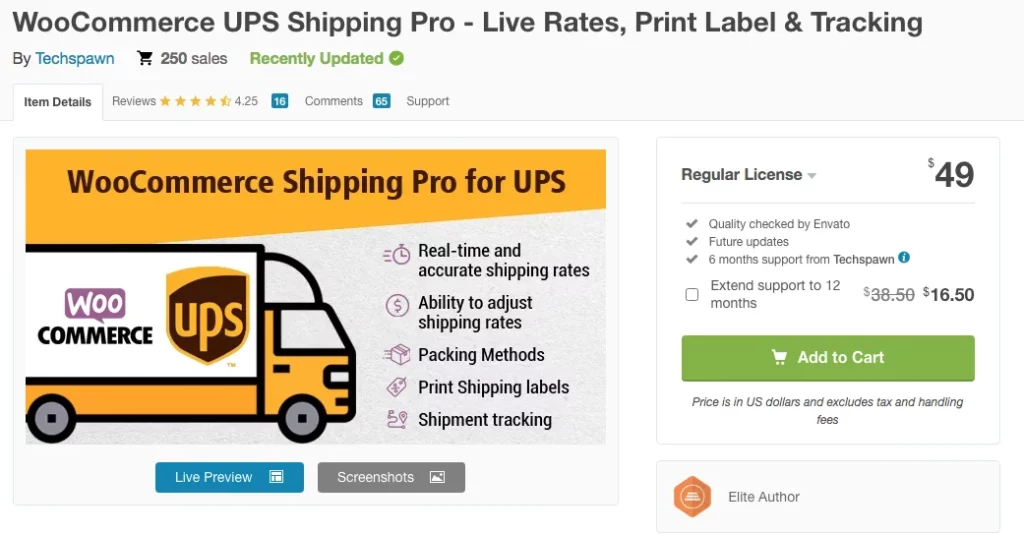 Método de envío de UPS para WooCommerce por Techspawn - Precios