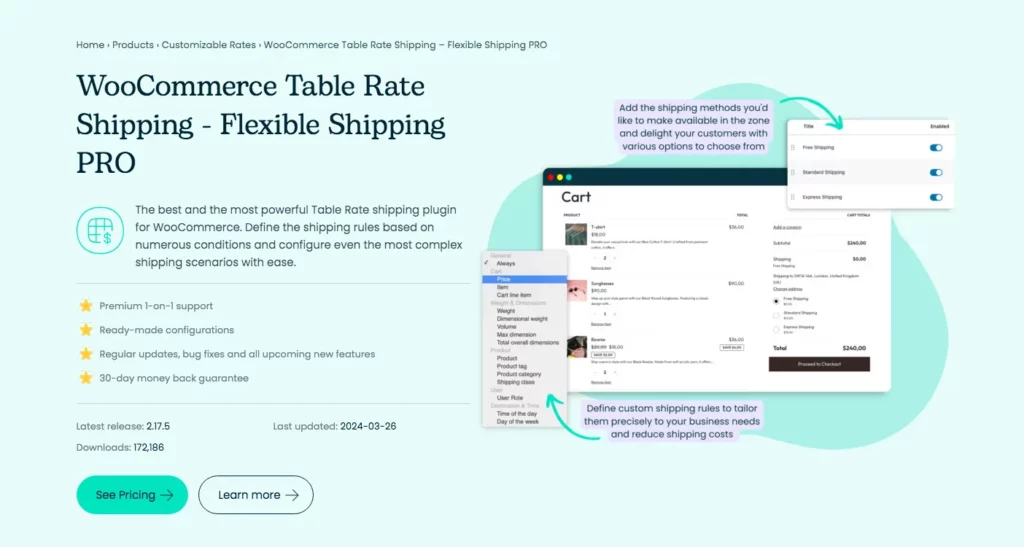 Таблица тарифов на доставку для WooCommerce с помощью гибкой доставки — домашняя страница