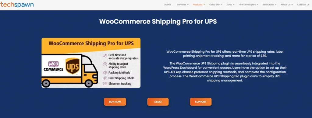 طريقة الشحن UPS لـ WooCommerce بواسطة Techspawn - الصفحة الرئيسية