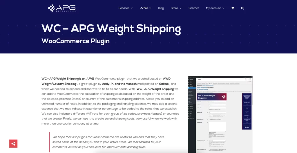 WC – APG Weight Shipping - Page d'accueil