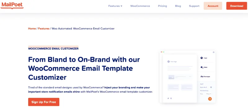 Plugin WooCommerce Email Customizer - Pagina de pornire MailPoet