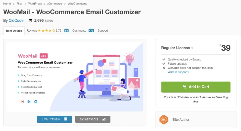 WooCommerce Email Customizer 플러그인 - WooMail 가격