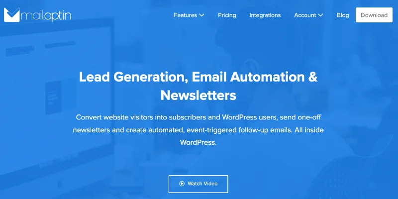 Plugin WooCommerce Email Customizer - Page d'accueil de MailOptin