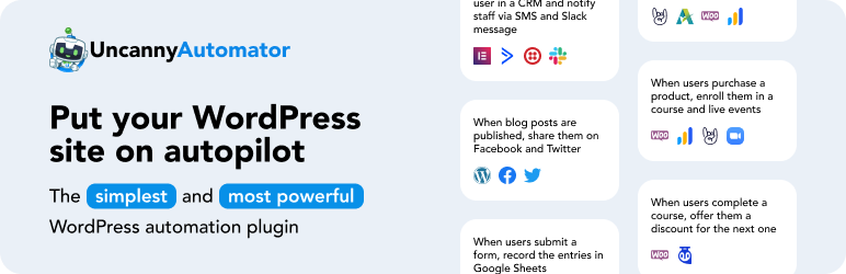 Uncanny Automator to wtyczka do automatyzacji WordPress, która umożliwia automatyczne podejmowanie działań w oparciu o szeroką gamę wyzwalaczy.