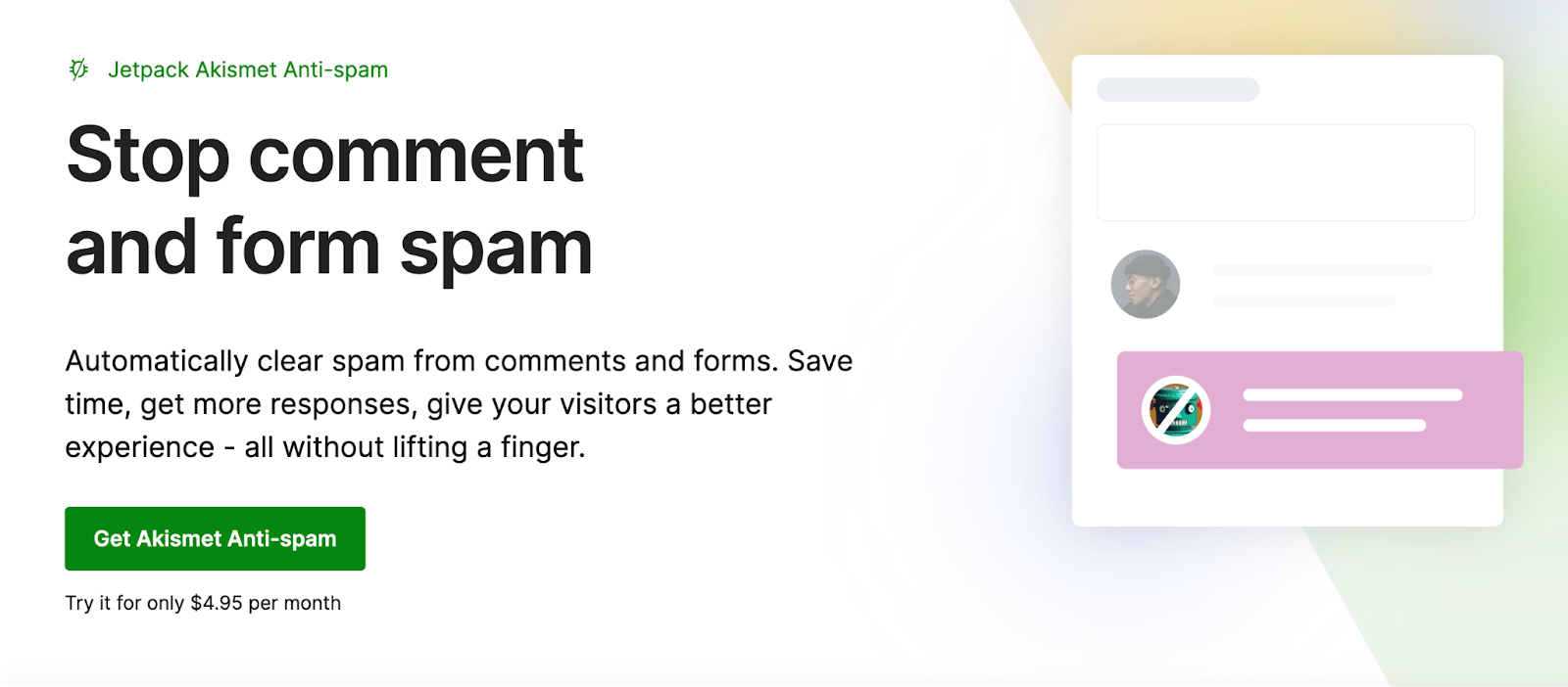 Jetpack Akismet Anti-spam เป็นปลั๊กอินป้องกันสแปม WordPress ที่ไม่ล่วงล้ำและขับเคลื่อนด้วย AI