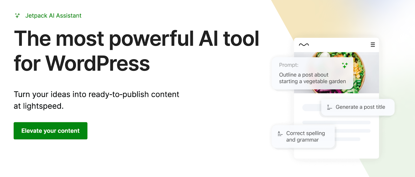 Jetpack AI 助手可让您在几分钟内将想法转变为高质量的内容，使其成为 WordPress 最强大、最有用的 AI 插件之一。
