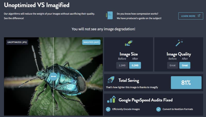 Nicht optimiertes vs. Imagified-Beispiel – Quelle: Imagify