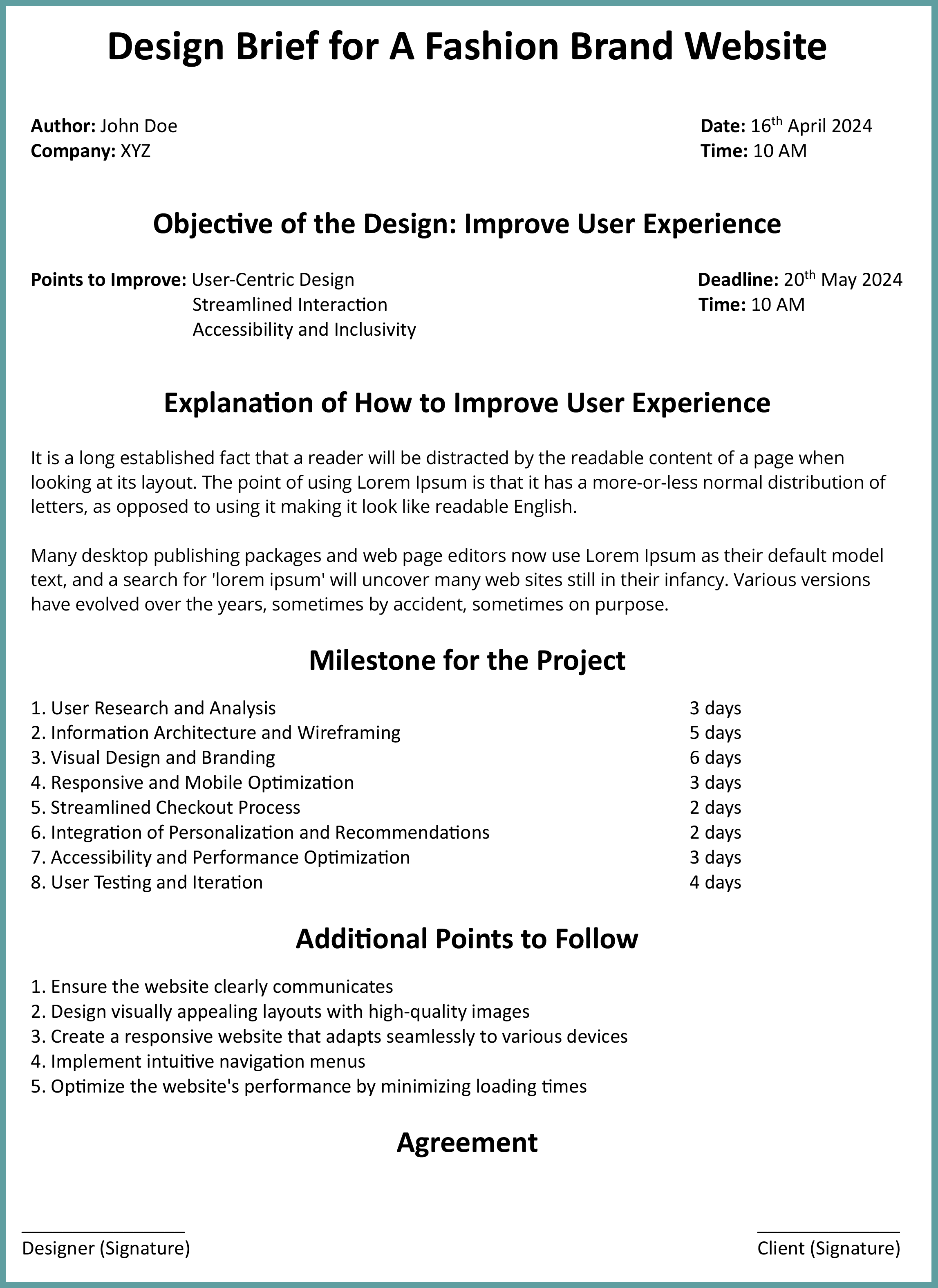 Jak napisać opis projektu strony internetowej (z przykładami) 6 Website design brief example one