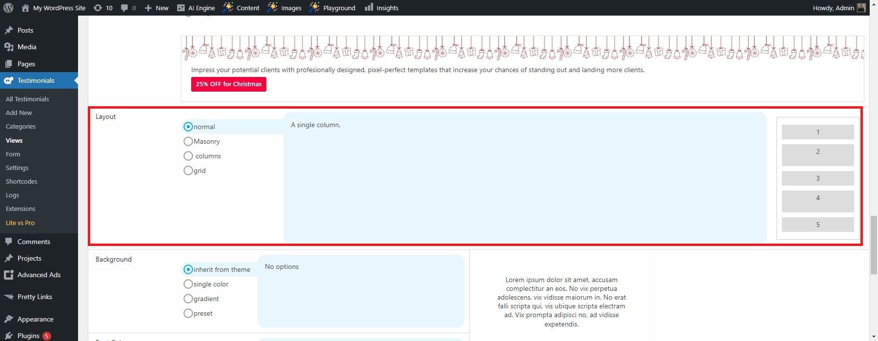 layout di testimonianze forti