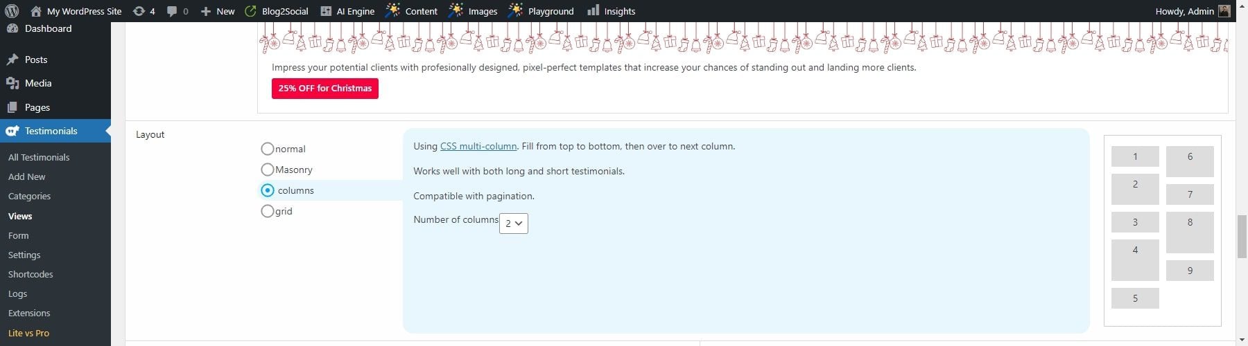 forte layout delle colonne di testimonianze