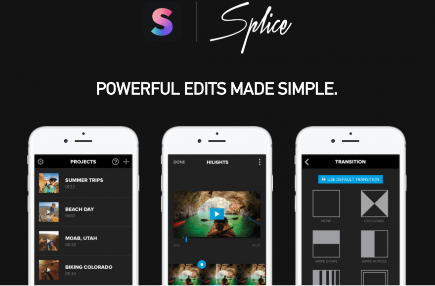 La page d'accueil de l'application Splice Video Editor.