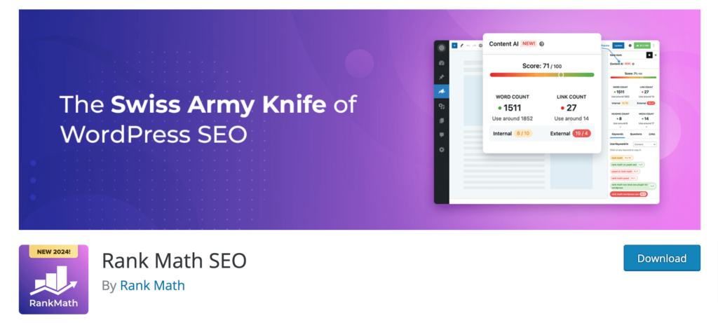 Rank Math SEO 플러그인 조직 페이지의 스크린샷입니다.