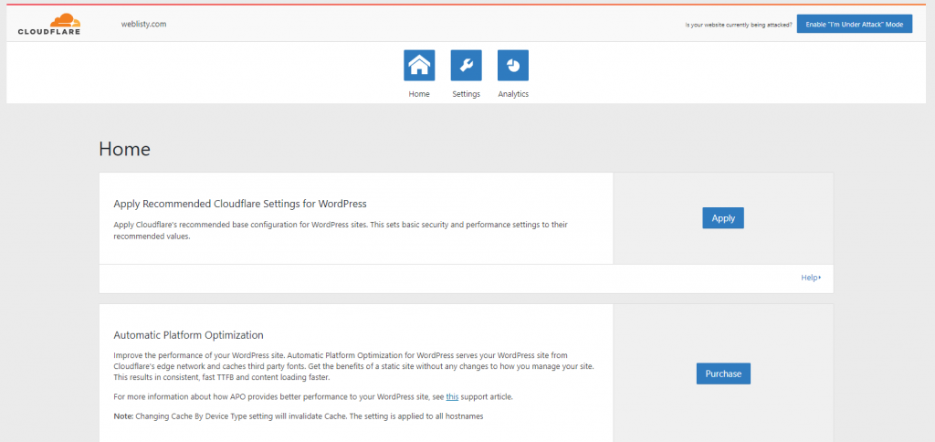 Wie richte ich Cloudflare-Einstellungen in WordPress ein? 22 Wordpress cloudflare plugin home screen