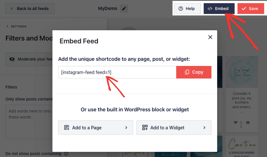 Betten Sie den Instagram-Feed mit Shortcode ein