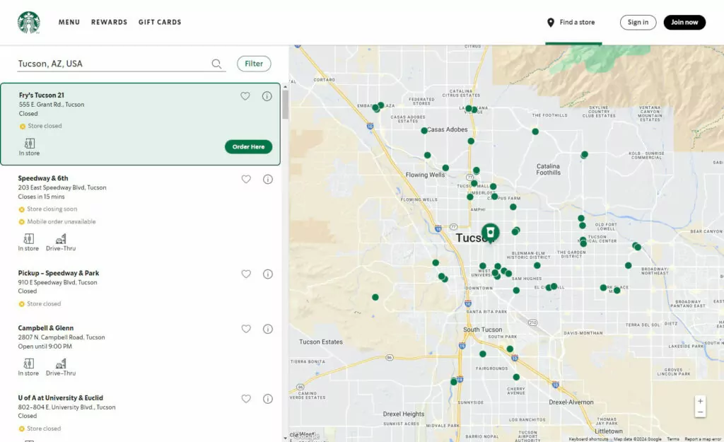 lokalizator sklepów Google Maps Starbucks