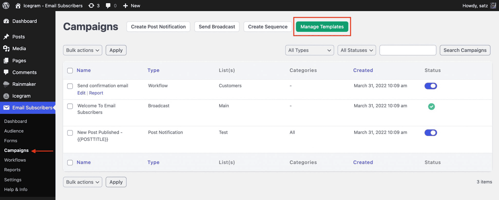 utilizza plugins_icegram_express_template per l'email marketing