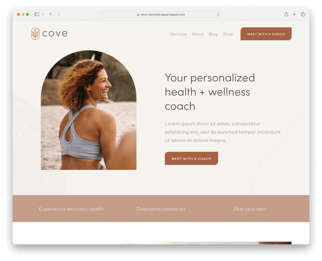 modèle de remise en forme Cove Squarespace