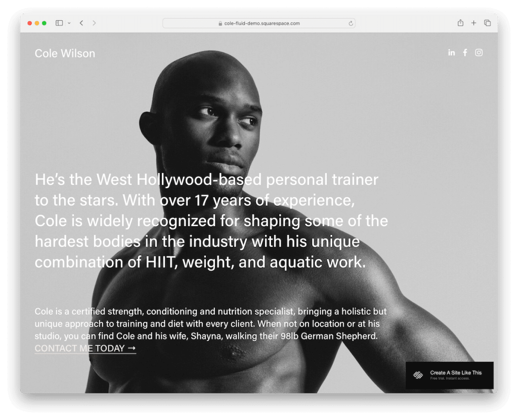 Modello di fitness di Cole Squarespace