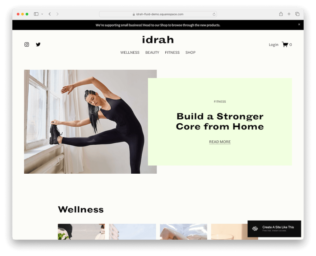 plantilla de fitness de idrah squarespace