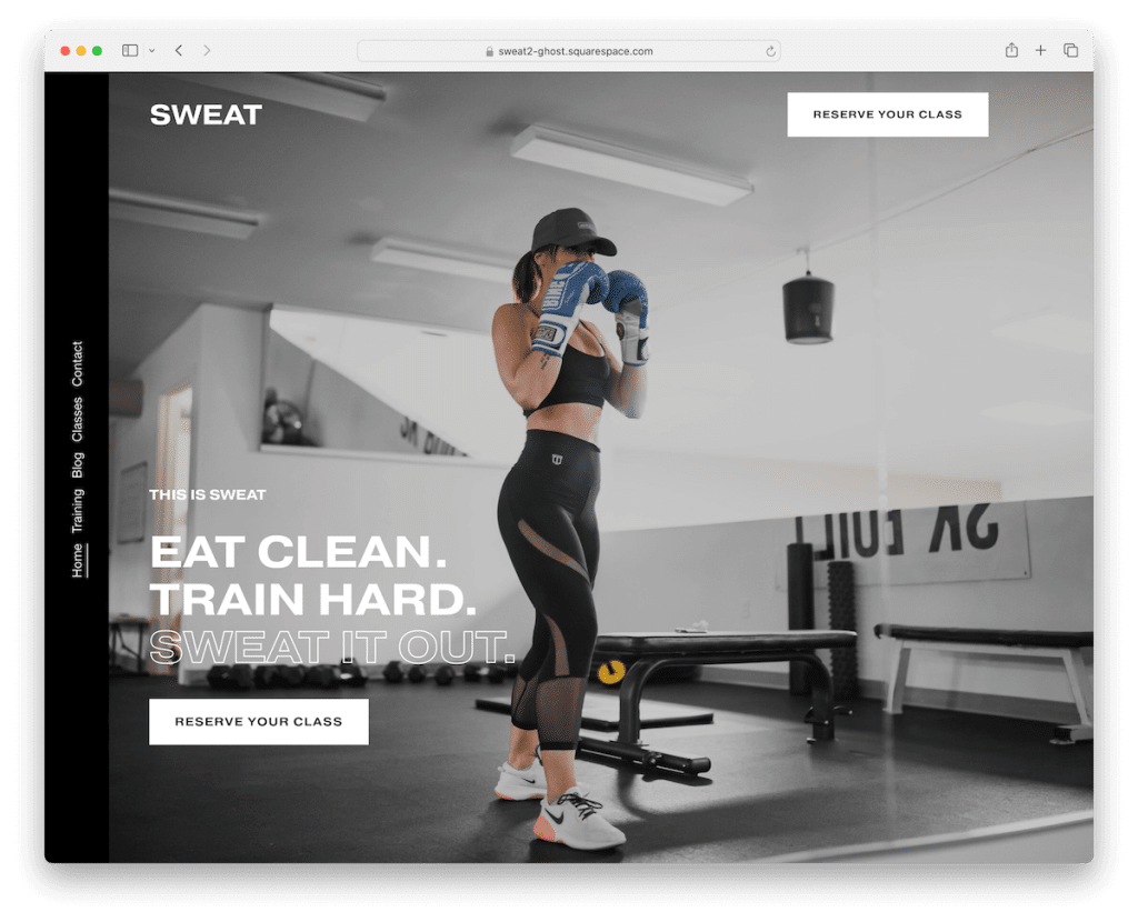 șablon de fitness squarespace transpirație