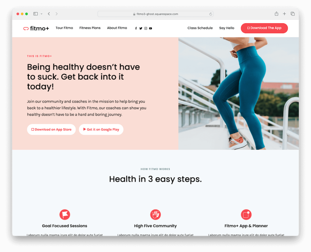 modèle de remise en forme fitmo squarespace