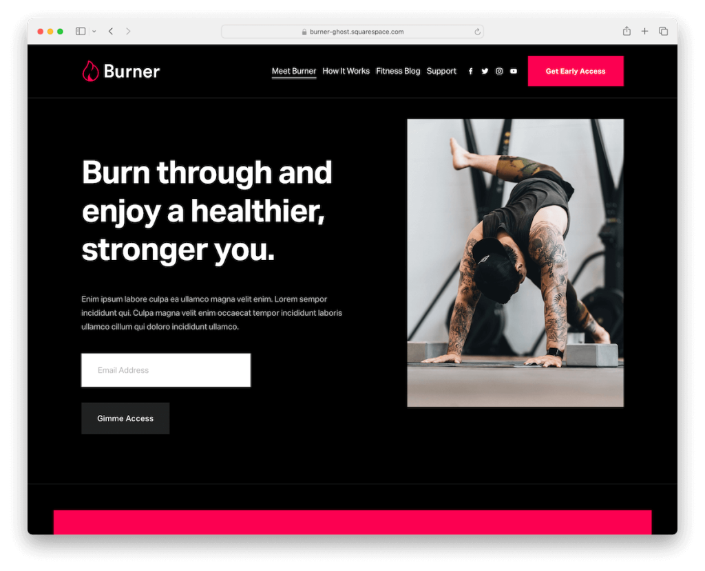 modello di fitness bruciatore Squarespace