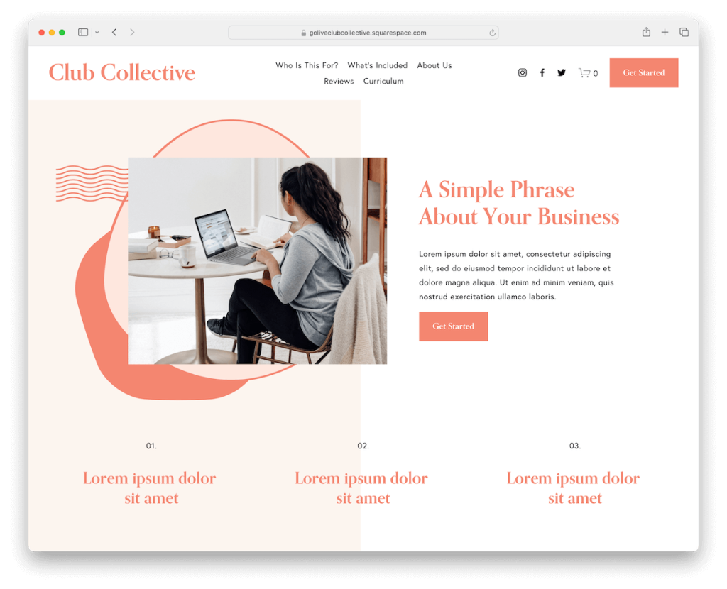 plantilla de fitness clubcollective squarespace