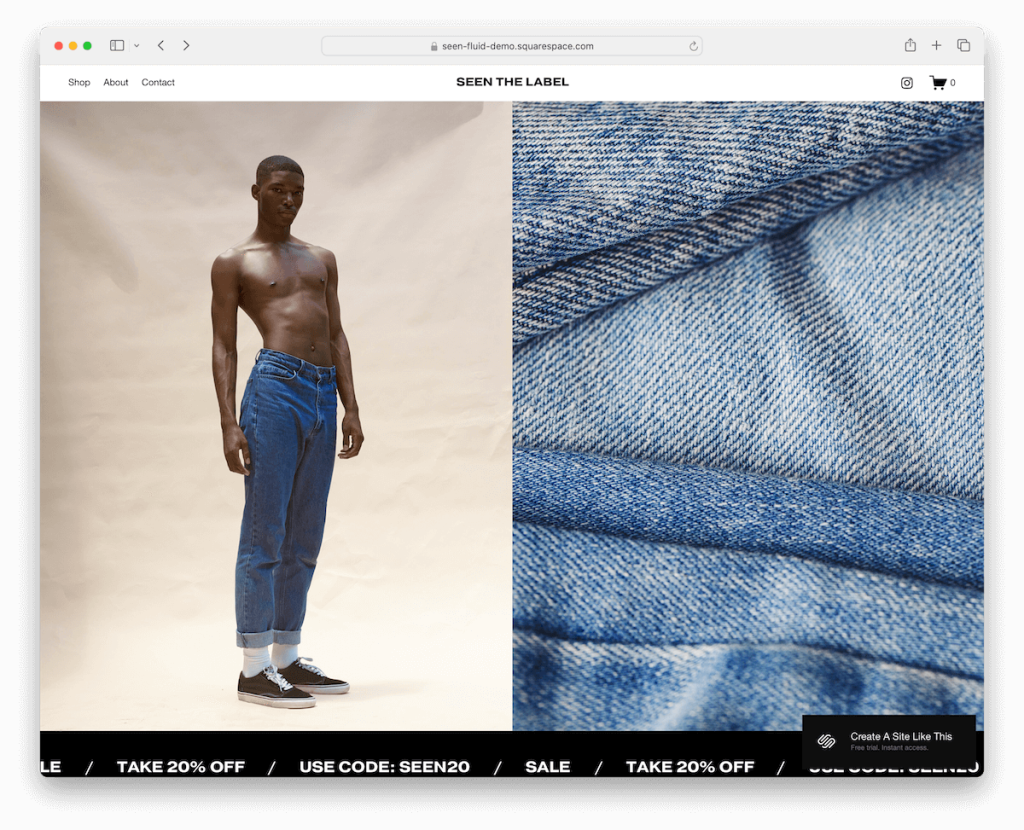 Plantilla de moda de Squarespace vista