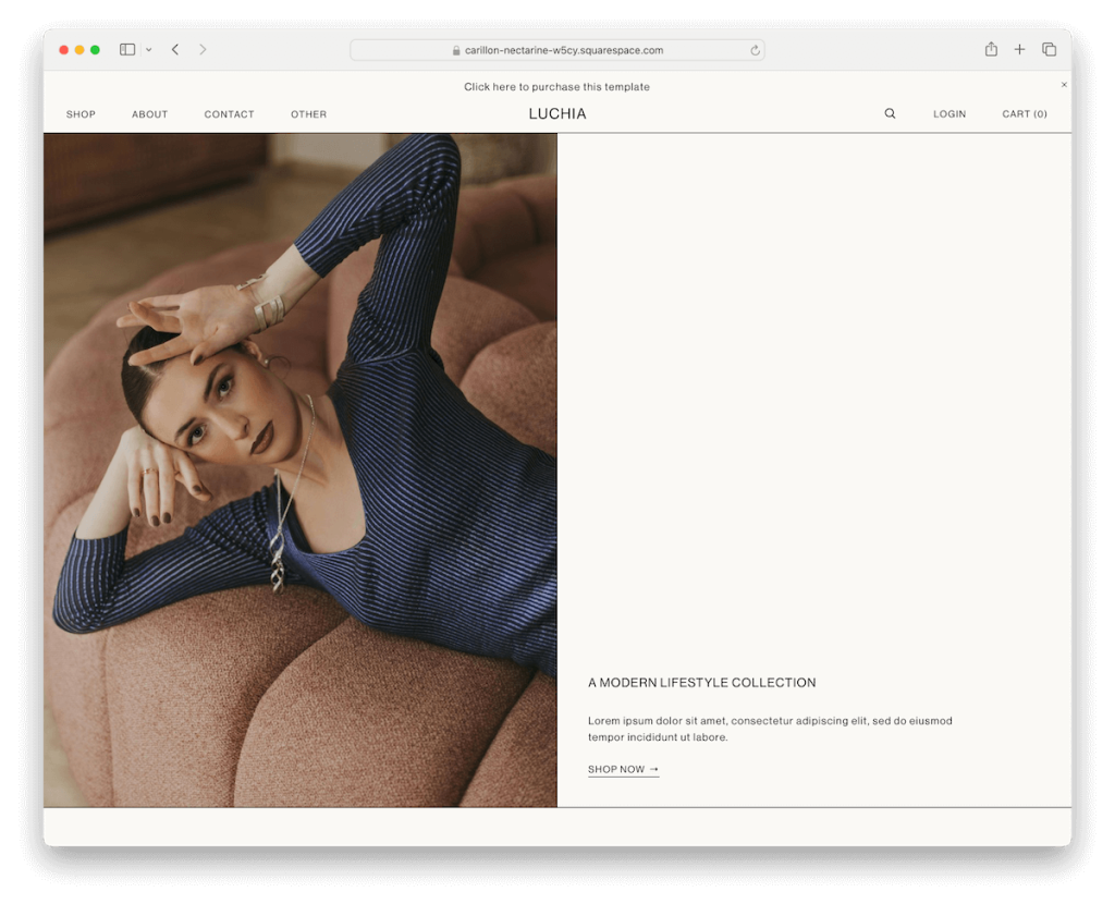 modèle de mode Luchia Squarespace