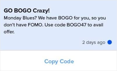 Exemplos de notificação push do BOGO