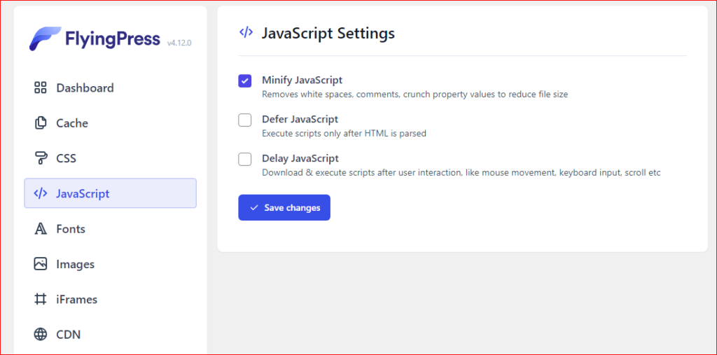 configurações de javascript